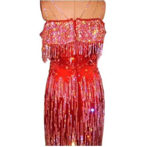 Couture Swarovski Crystals Runway Fringes Cocktail Prom Party Pageant Dress Gown - Picture 9 of 15